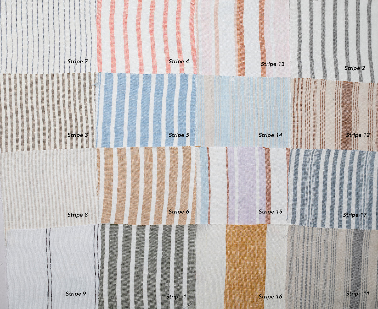 Stripe Pure Linen Fabric Swatches, 180-200gsm Roman Shades and Curtain Samples