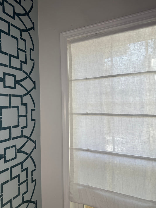 Custom White Linen Shades, Light Filtering Flat Roman Shades, 100% Linen Light Weight Fabric Blinds, Linen Window Treatment, Made to order