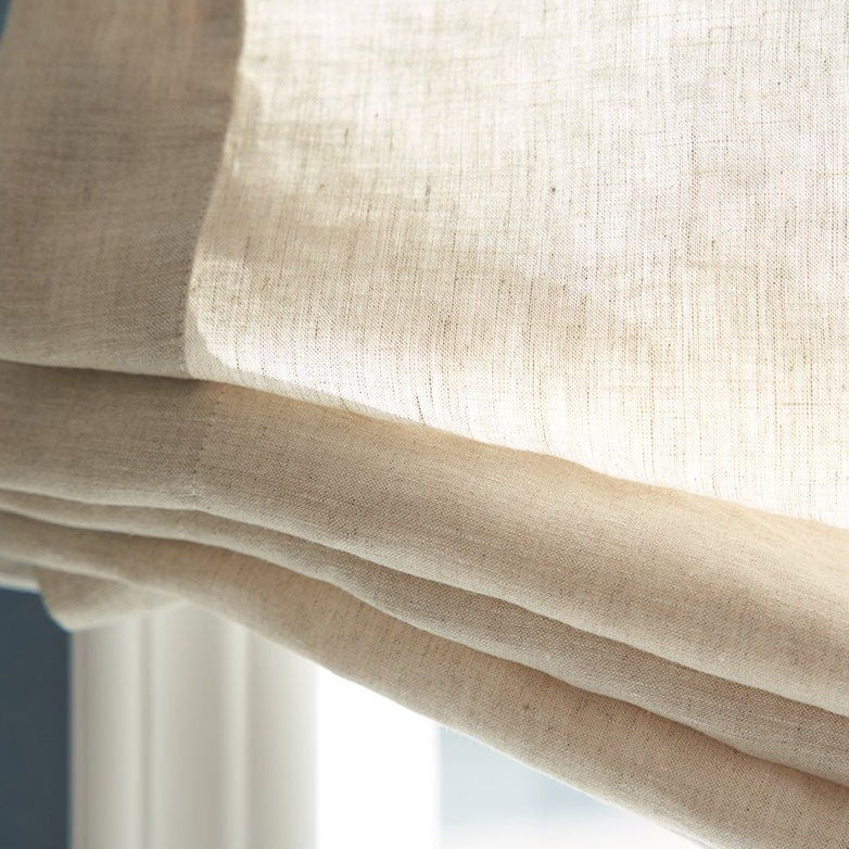 Pure Linen Custom Relaxed Roman Shades, Natural Fabric Light Weight Fabric Blinds