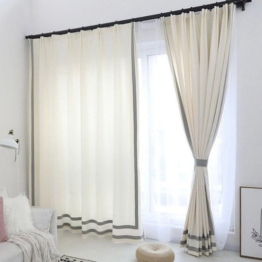 Curtain Panels, Colored Trim Custom Draperies, Linen blend-1 Customized Size Available